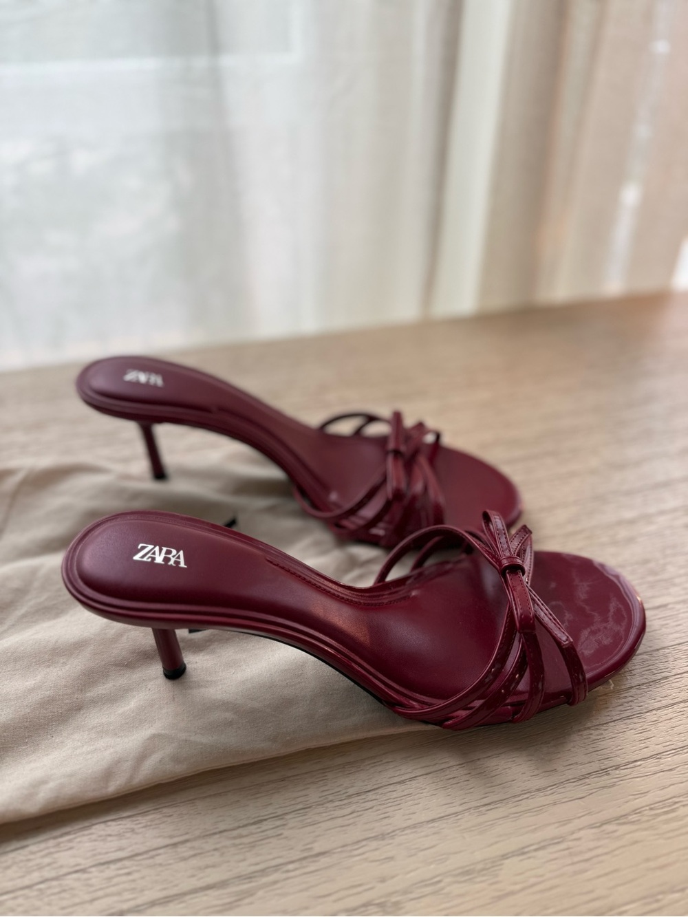 Zara Red Knot-Strap Mid-Heel Mules size 8